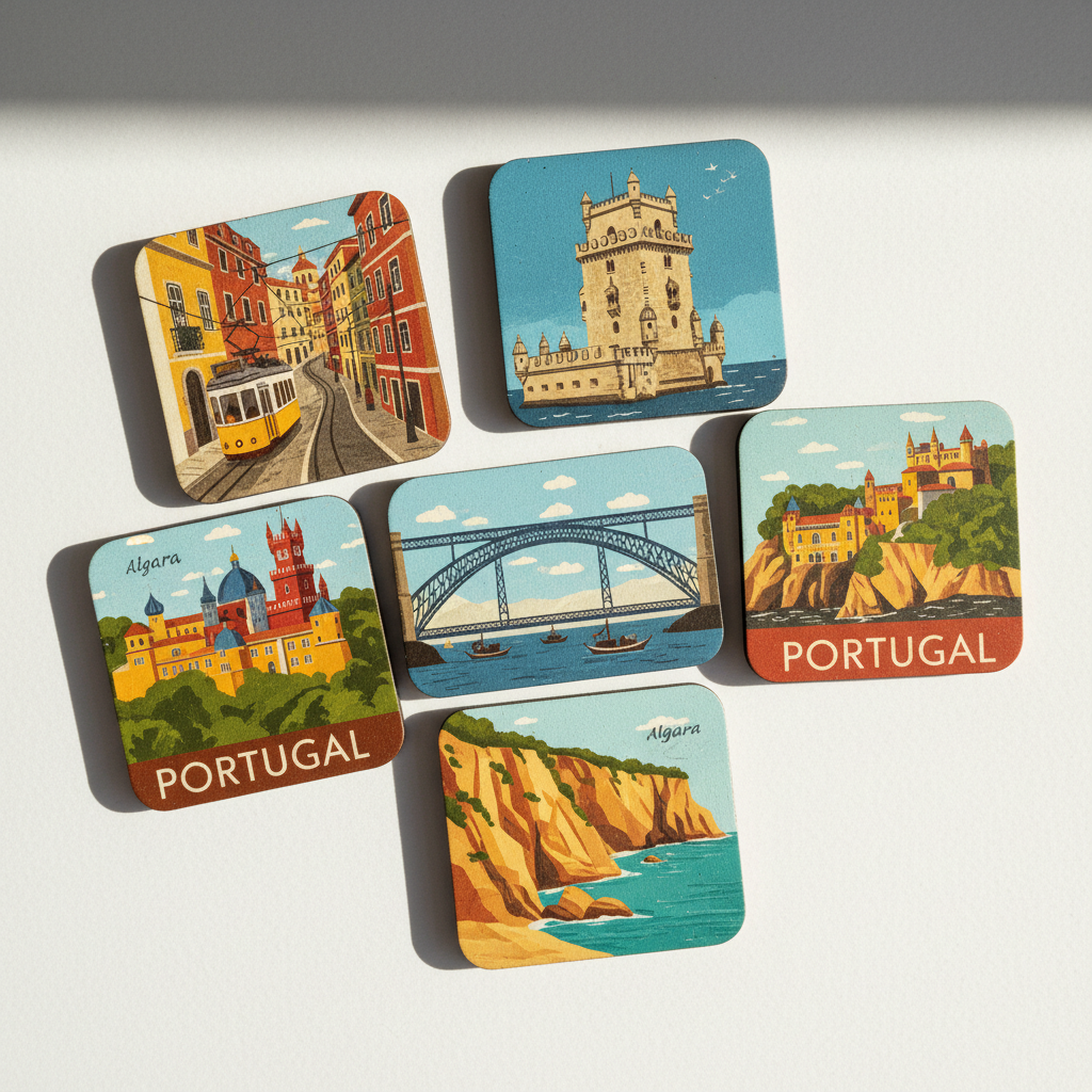Ímanes artesanais portugueses com monumentos e paisagens de Portugal
