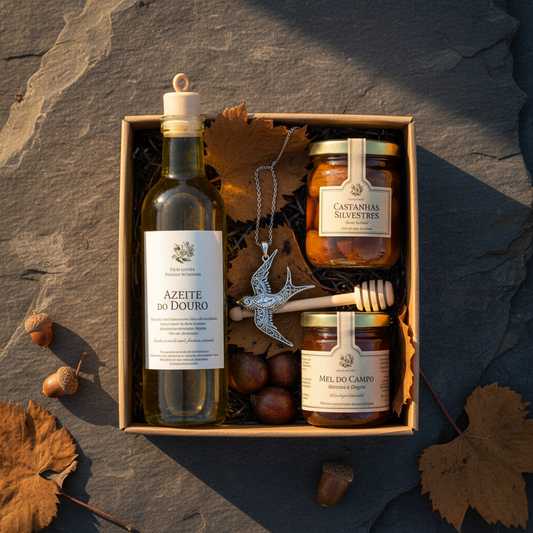 Kit gourmet Sabores do Douro com azeite transmontano, castanhas e filigrana
